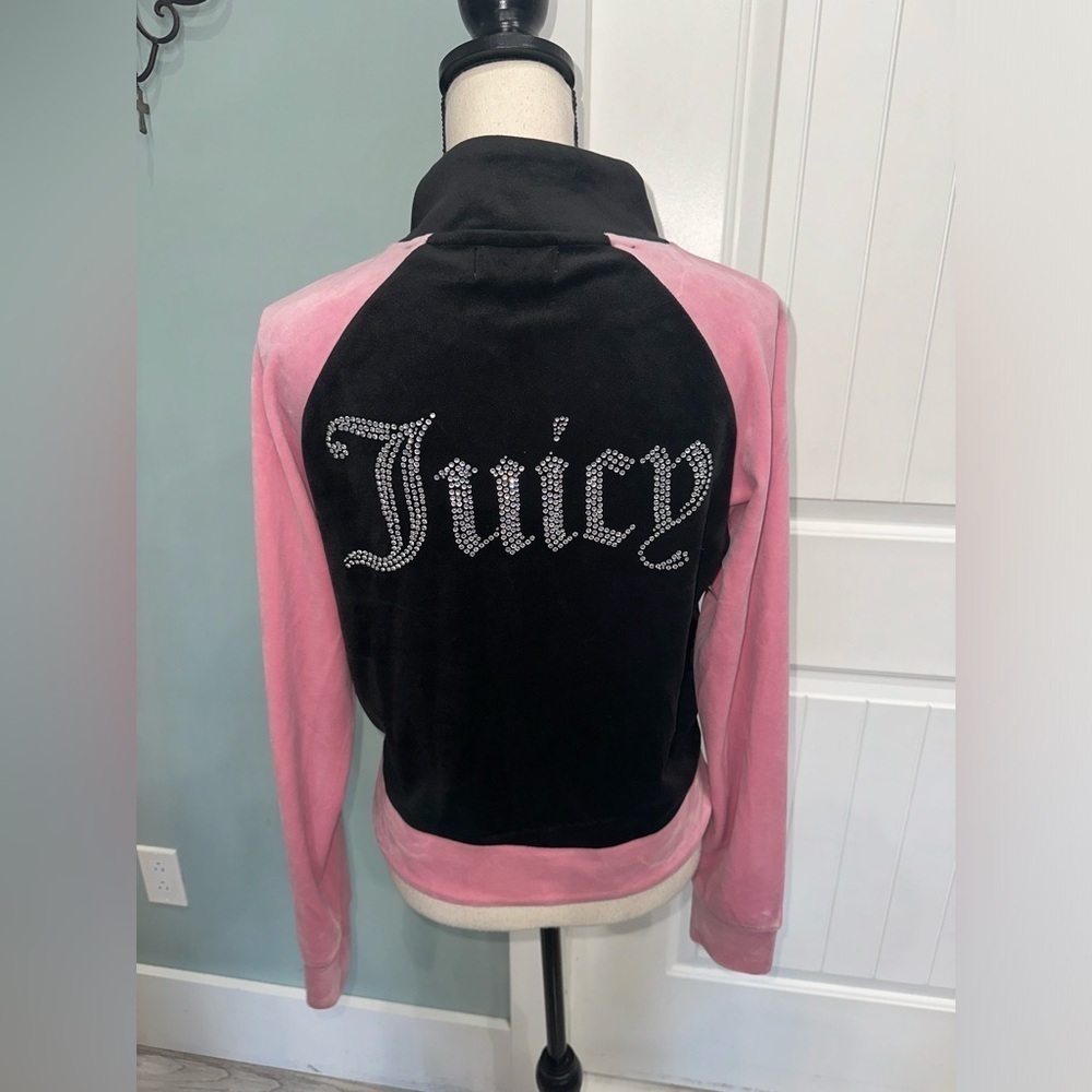 Juicy Couture Y2K Pink/Black Logo Embellished Velour Track jacket size medium - Picture 2 of 7